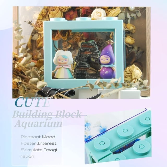 SUTENGDA Betta Fish Tanks Aquarium Tanks Stackable Mini Fish Tank Aquarium Tank Kit 3/5 Gallon Rectangular Fish Bowl with Aquarium Gravel Decoration Cube Tank for Seaweed Balls Sea Mo