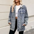 thumbnail image 2 of Posijego Veste en Denim pour Femme Tendance à Manches Longues à Revers Boutonnée Vestes en Jean Mode Décontractée Manteau, 2 of 5