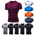 thumbnail image 1 of BADHUB Men's Quick Dry Training T Shirts Muscle Fit Short Sleeve Tight Tee Solid Color Crew Neck Running Gym Tops Summer Savings 2025 Red S, 1 of 5