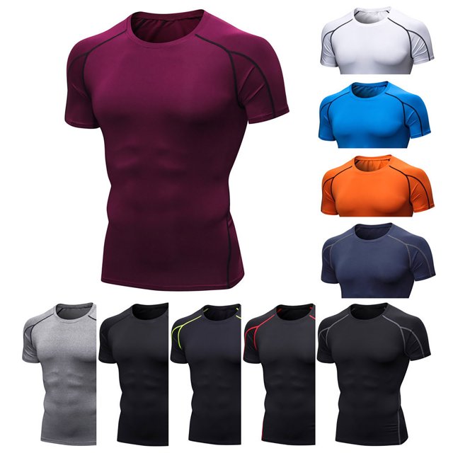 BADHUB Men's Quick Dry Training T Shirts Muscle Fit Short Sleeve Tight Tee Solid Color Crew Neck Running Gym Tops Summer Savings 2025 Red S