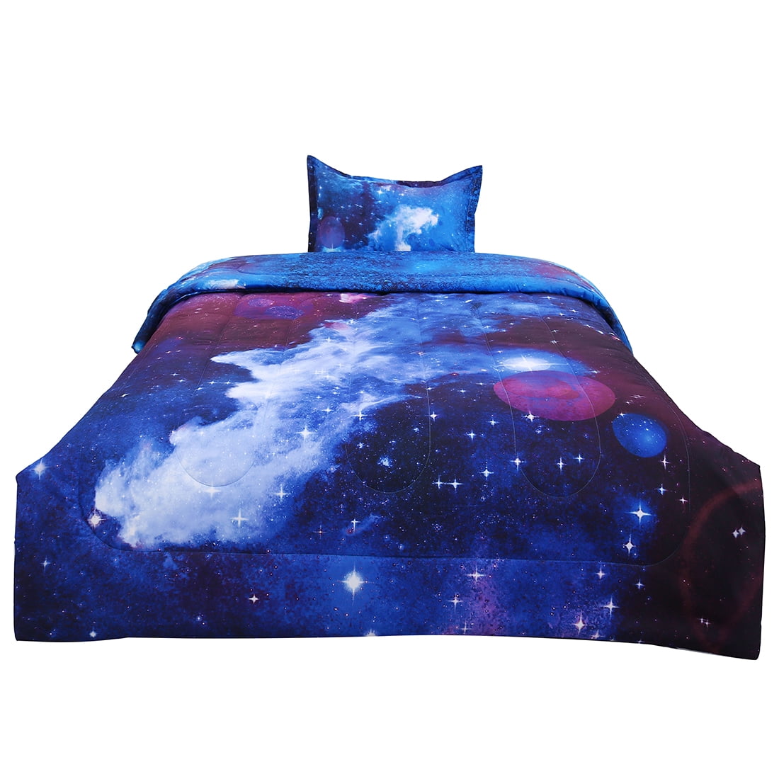 Unique Bargains 2pcs All-season Down Quilted Comforter Set Twin, Galaxies Dark Blue