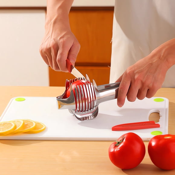 Stainless Steel Lemon Slicer with Adjustable Grip for Uniform Fruit & Vegetable Slices, Ideal for Home Cooks and Meal Prep Enthusiasts Hzhnb | Stainless Steel, Silver
