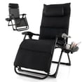 thumbnail image 3 of Gymax Fauteuil Inclinable Pliant Chaise Longue avec Coussin Porte-Gobelet Noir, 3 of 9