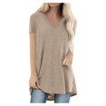 thumbnail image 2 of TIMIFIS T-Shirt à Manches Courtes à Col en V Imprimé Floral pour Femme, Tunique Décontractée Fluide Plissée, Hauts Blouse, 2 of 4