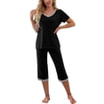 thumbnail image 2 of Sunloudy Ensemble de Pyjama pour Femme, T-shirt à Manches Courtes à Col en V et Pantalon Capri, Tenue de Nuit et de Détente, S-TG, 2 of 6