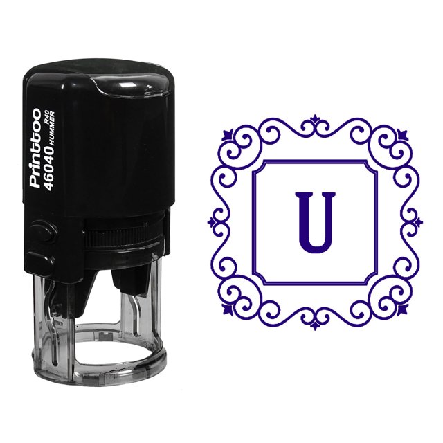 Printtoo R-40 U Alphabet Monogramme Initiale Carré Tourbillon Frontière Auto Encrage Tampon en Caoutchouc Bureau Stationnaire