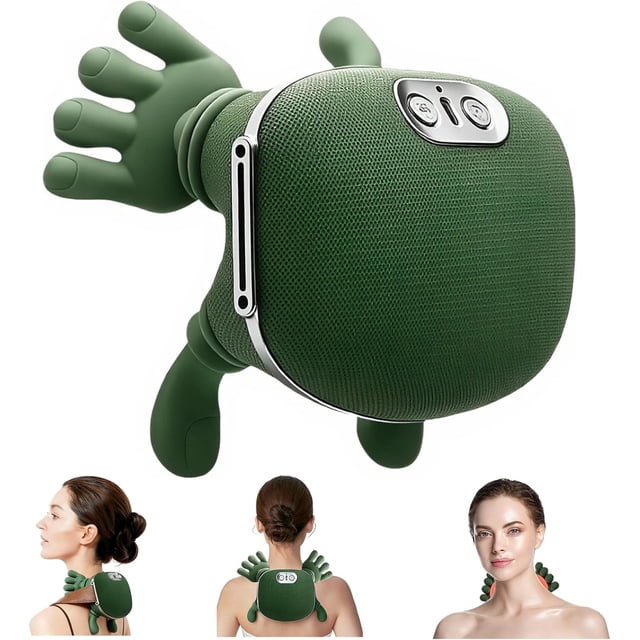 Neck Massager with Heat Hand Shoulder Back Massage with Fingers Bionic Heated Masseur Dos Et Cou For Pain Relief Palm Massager-Green,Green