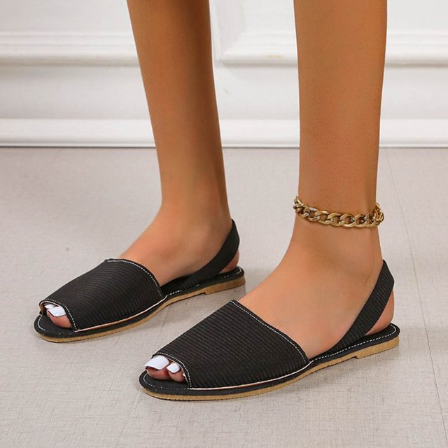 LSLJS Women's Summer New Buckle Fish Mouth Sandals Solid Color Flat Shoes, Flats Shoes