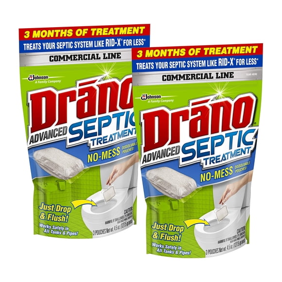Drano Traitement Avancé pour Fosse Septique, Empêche la Secours Septique des Déchets Solides, du Papier, de l'Huile et de la Graisse, 3 Sachets, 4,5 oz (Lot de 2)