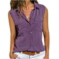 thumbnail image 1 of Leutsin Femmes Décontracté Uni Sans Manches Col Rabattu Poches Boutons Chemise Hauts, 1 of 3
