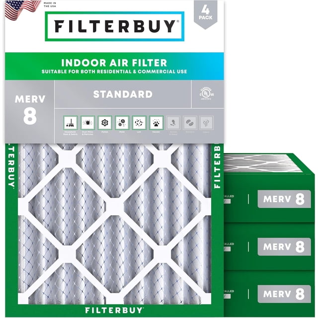 Filterbuy 19x22x4 Air Filter MERV 8 Dust Defense, HVAC AC Furnace Air Filters Replacement (4-Pack)