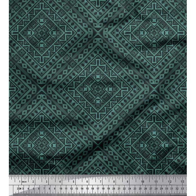 Soimoi Poly Georgette Fabric Check Kilim Print Sewing Fabric Yard 42 Inch Wide