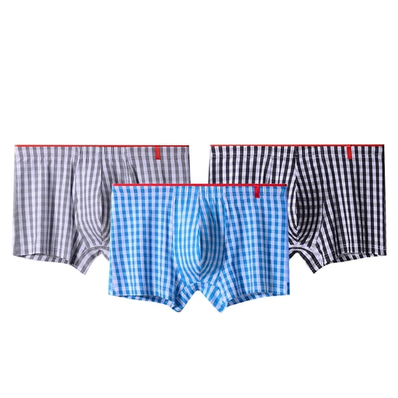 Plebaso Men's Plaid Boxer Briefs Breathable Cotton Underwear for Men Comfortable Lounge Boxer Shorts