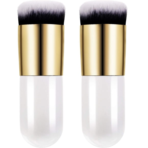2 Pieces Foundation Brush Chubby Makeup Brush Kabuki Makeup Brush Travel Powder Brush for Blending Liquid, Cream or Flawless Powder Cosmetics (white)