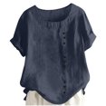 thumbnail image 2 of Timegard Hauts Grande Taille pour Femmes Col Rond Manches Courtes Bouton Blouse Légère Décontractée Ample Hauts, 2 of 5
