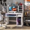 thumbnail image 4 of Patiojoy Computer Desk w/ Charging Station 43.5" Gaming Table Workstation w/ Keyboard Tray CPU Stand & Storage Shelves White, 4 of 10
