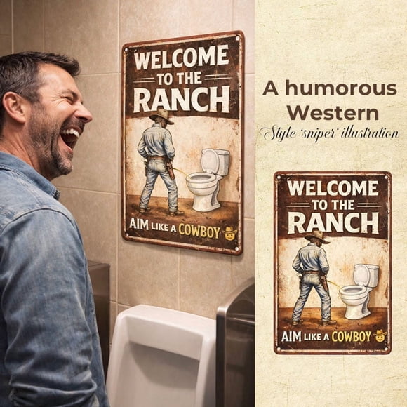 Bathroom Humor Metal Sign Western Cowboy Restroom Wall Decor Funny Rustic Farmhouse Bathroom Plaque Vintage Man Cave Toilet Door Hanging Plaque Gift for Home Bar Entryway Restroom Wall Decoration Art