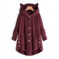 thumbnail image 3 of Pompotops Women's Keep Warm Button Down Cardigan Hoodies Cat Ears Irregular Plush Solid Hooded Coat Tops, 3 of 5