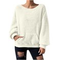 thumbnail image 1 of Yuyuzo Chandails en Molleton pour Femmes, Duveteux, Coupe Ample, Col Rond, Manches Longues, Chandail à Enfiler, Mode d'Automne, Hauts de Chandail avec Poches, 1 of 7