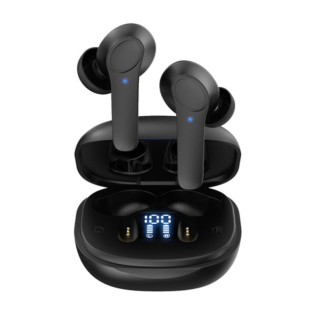 IROINID TWS Earbud Bluetooth with real-time instant language translation, shown in black with a sleek charging case featuring an LED battery indicator. Supports 144 languages, HD noise reduction, and multiple translation modes, ideal for education and travel.