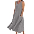 thumbnail image 1 of Robe Longue d'Été pour Femmes Mode d'Été pour Femmes Décontractée Couleur Unie Sans Manches Coton Lin Robe Longue Longue Robe d'Été pour Femmes Longue Robe pour Femmes Été Coton Robe d'Été pour Femmes, 1 of 8