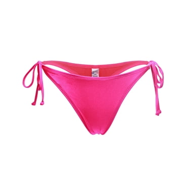 RELLECIGA Women's Tie Side Thong Bikini Bottom Hot Pink Adjustable Brazilian Bathing Suits for Women