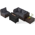 thumbnail image 2 of Costway 5 PCS Patio Furniture Set Heavy-duty Frame Rattan Sofa Set with 60,000 BTU Firepit Table Gray, 2 of 10