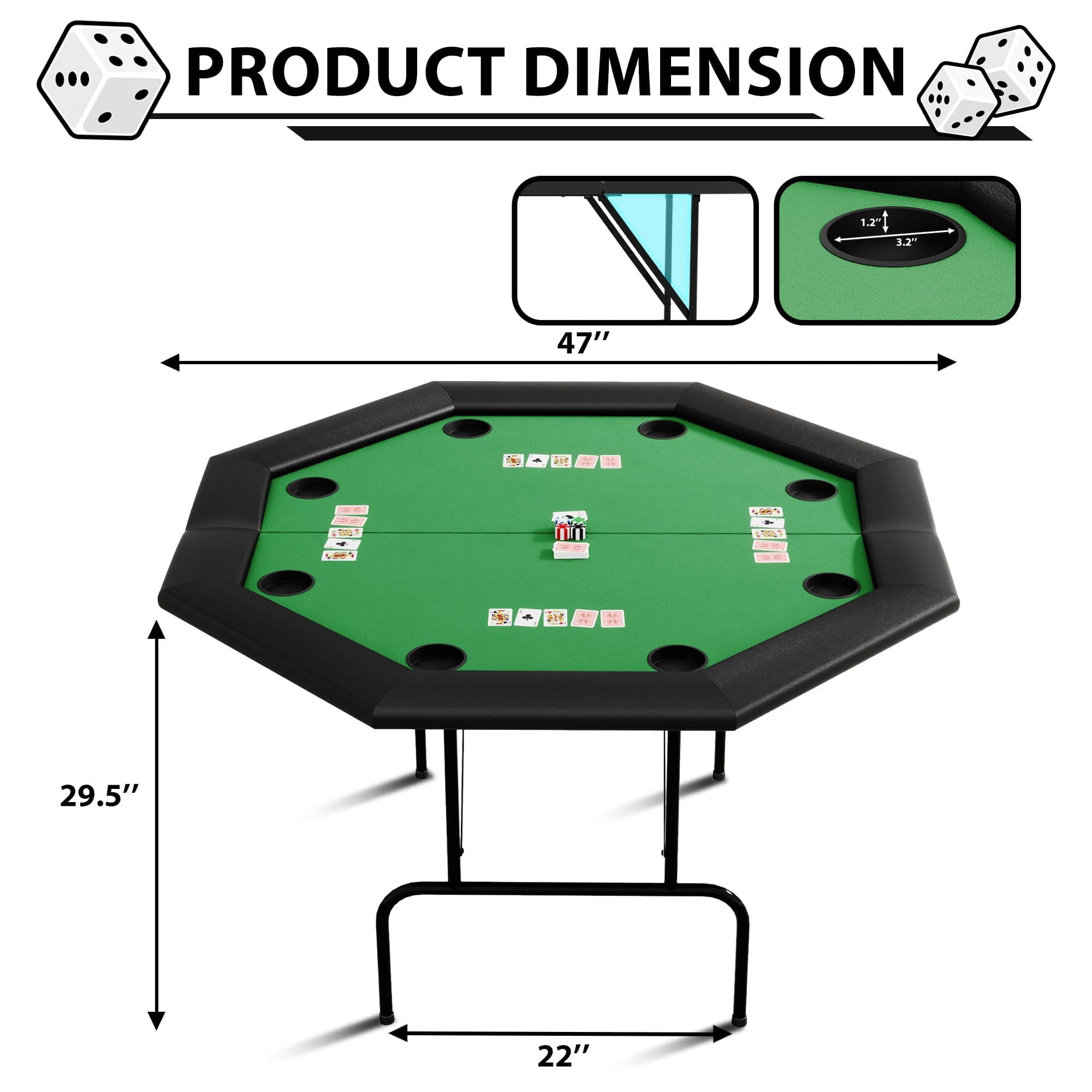 COSTWAY Table Poker Pliable 182 Cm - 8 Joueurs, Porte-gobelets Métal & Rails Rembourrés, Casino Noir