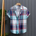 thumbnail image 1 of Weiqiqre T Shirts for Men Color Block Striped Print Short Sleeve Button Up Casual Shirt, 1 of 7