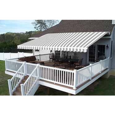 ALEKO Auvent Rétractable pour Patio Domestique 12 X 10 Pi, Couleur Rayée Gris et Blanc