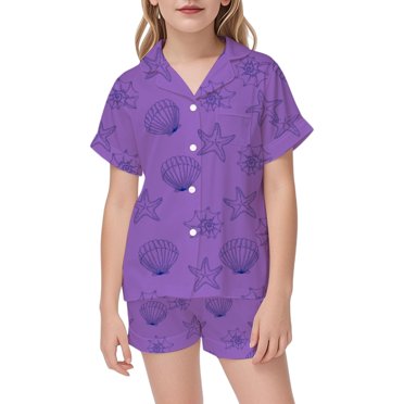 Ocean Themed Girls Satin Pajama Set Comfortable Soft Sleepwear For Toddler To Teen Casual Wear Outfit