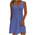 thumbnail image 1 of Kyusrd Robe Débardeur d'Été pour Femmes Robe Courte Plissée à Col en V Sans Manches Robe Soleil T-Shirt Robe Trapèze Robe Courte de Plage, 1 of 6