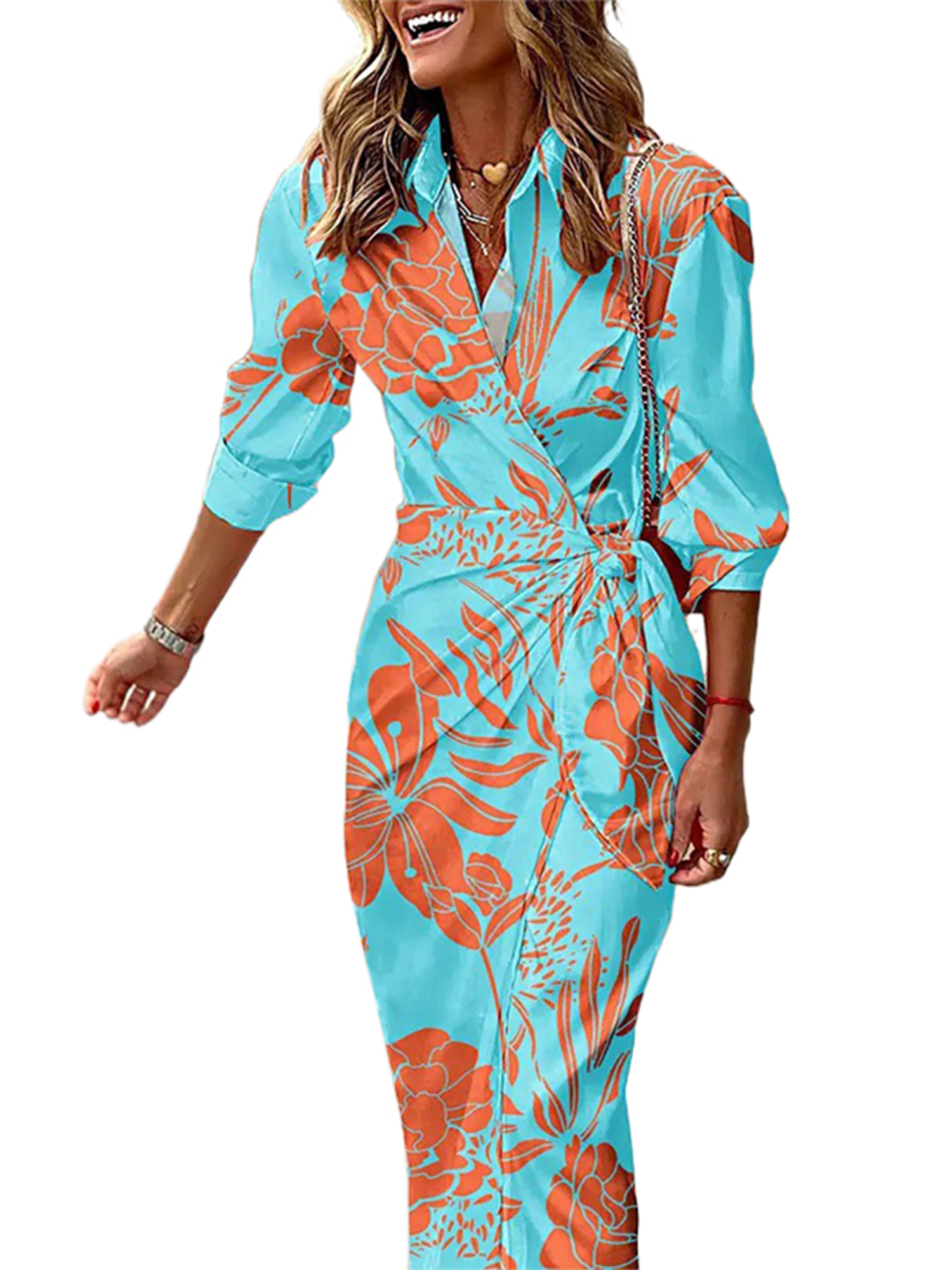 Sexy Dance Robes pour Femmes Imprimé Floral Été Plage Robe d'Été Géométrique Longue Robe Col en V Manche 5 Bleu Orange 3TG