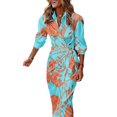 thumbnail image 1 of Sexy Dance Robes pour Femmes Imprimé Floral Été Plage Robe d'Été Géométrique Longue Robe Col en V Manche 5 Bleu Orange 3TG, 1 of 2