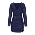 thumbnail image 4 of Gspmoly Robe pour Femmes, Robe pour Femmes Unie à Paillettes Fine à Fermeture Éclair Aguichant à Manches Longues à Col en V, Robes de Travail pour Femmes jusqu'à 60 % de Rabais, 4 of 6