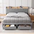thumbnail image 3 of King Size Bed Frame with 2 Storage Drawers, Upholstered Platform Bed Frame with Storage Headboard and Charging Station, Mattress Foundation with Solid Wooden Slats Support, Light Grey, 3 of 8
