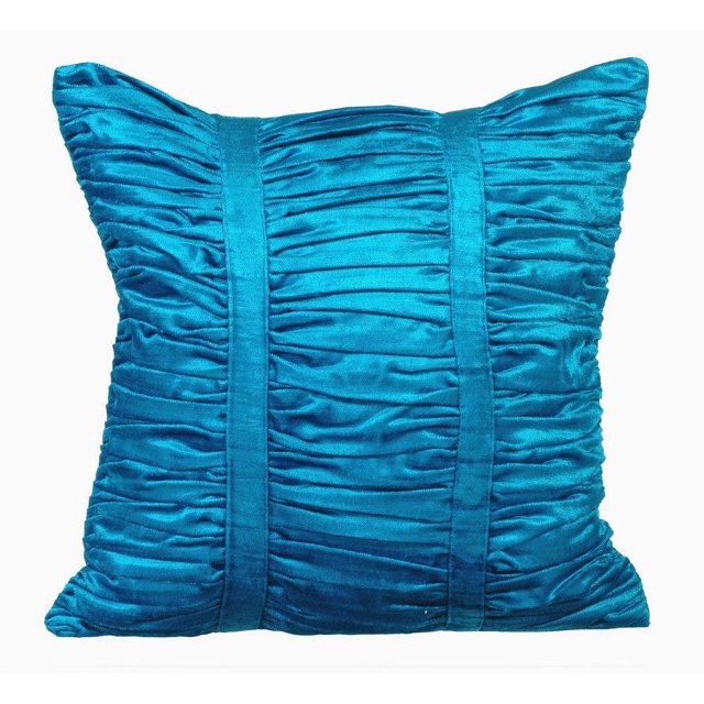 Cushion Covers, Blue 22x22 inch (55x55 cm) Square Gathered Fabric Pattern Decorative Pillow Covers, Solid Color Throw Pillow Covers, Modern Decorative Pillow Covers - Blue Beauty