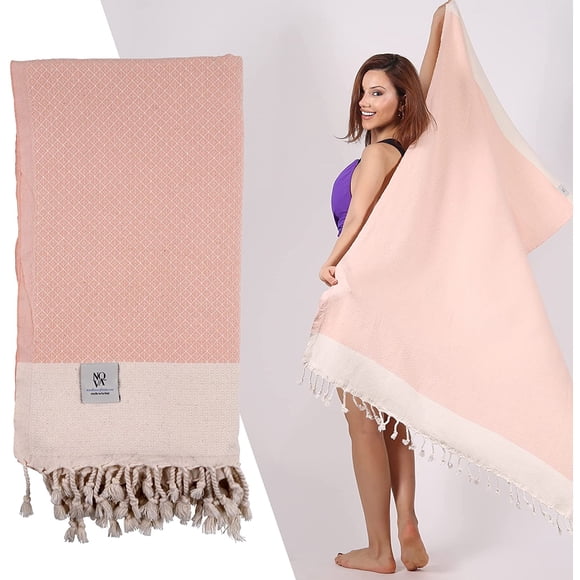 Nova Serviettes de Plage Turques en Lin de Luxe à Séchage Rapide 100 % Coton Biologique, 37 x 71 Pouces (90x180 cm), Poudre