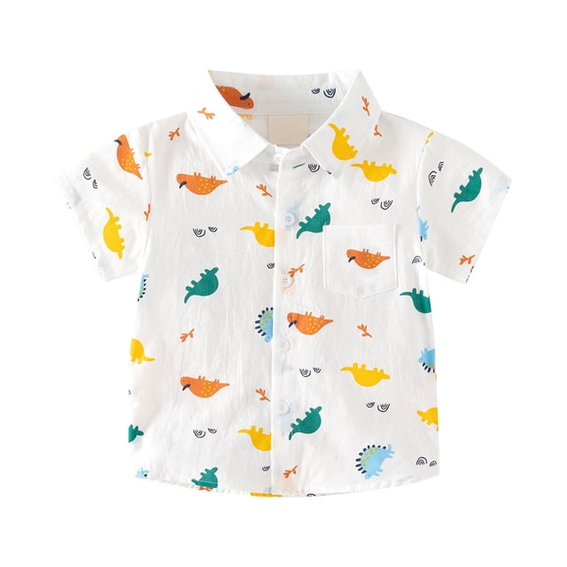 MIASHUI Chemises Garçons Imprimé Dessin Animé Manches Courtes Boutonnées, Blanc, 4-5 Ans