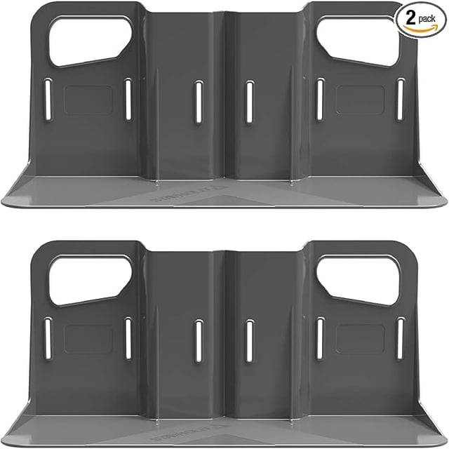 Stayhold Metro Car Organizer Kit with 2 Large Metro Carpet Car Trunk Organizer Inserts in grey. The kit includes two durable and flexible plastic inserts designed to securely hold groceries, luggage, paint tins, plants, toolboxes, and other items in place. These organizers attach to the carpeted floor of your car trunk using Velcro-brand hooks, allowing for customizable compartments. Suitable for sedans, SUVs, and cars, they are ideal for creating organized storage solutions. The inserts feature built-in handles for easy placement and repositioning.