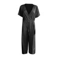 thumbnail image 4 of Cehvom Women's Solid Color V-Neck Broad Leg Chiffon Jumpsuit, Small, 4 of 6