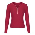 thumbnail image 4 of Qertyioot Hauts d'Hiver pour Femmes Mode Féminine et Décontractée Fermeture Éclair Col Rond Manche Chandail Blouse Uni, 4 of 7