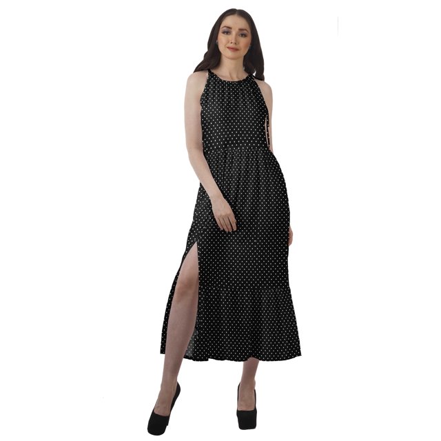 Moomaya Robe Maxi Sans Manches à Col Licou Imprimée avec Fente avant Robe d'Été pour Femme