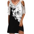 thumbnail image 1 of Cameland Robe Femme Mode Aguichant à Col en V à Manches Courtes Ajourée Imprimée à Épaules Dénudées, 1 of 6