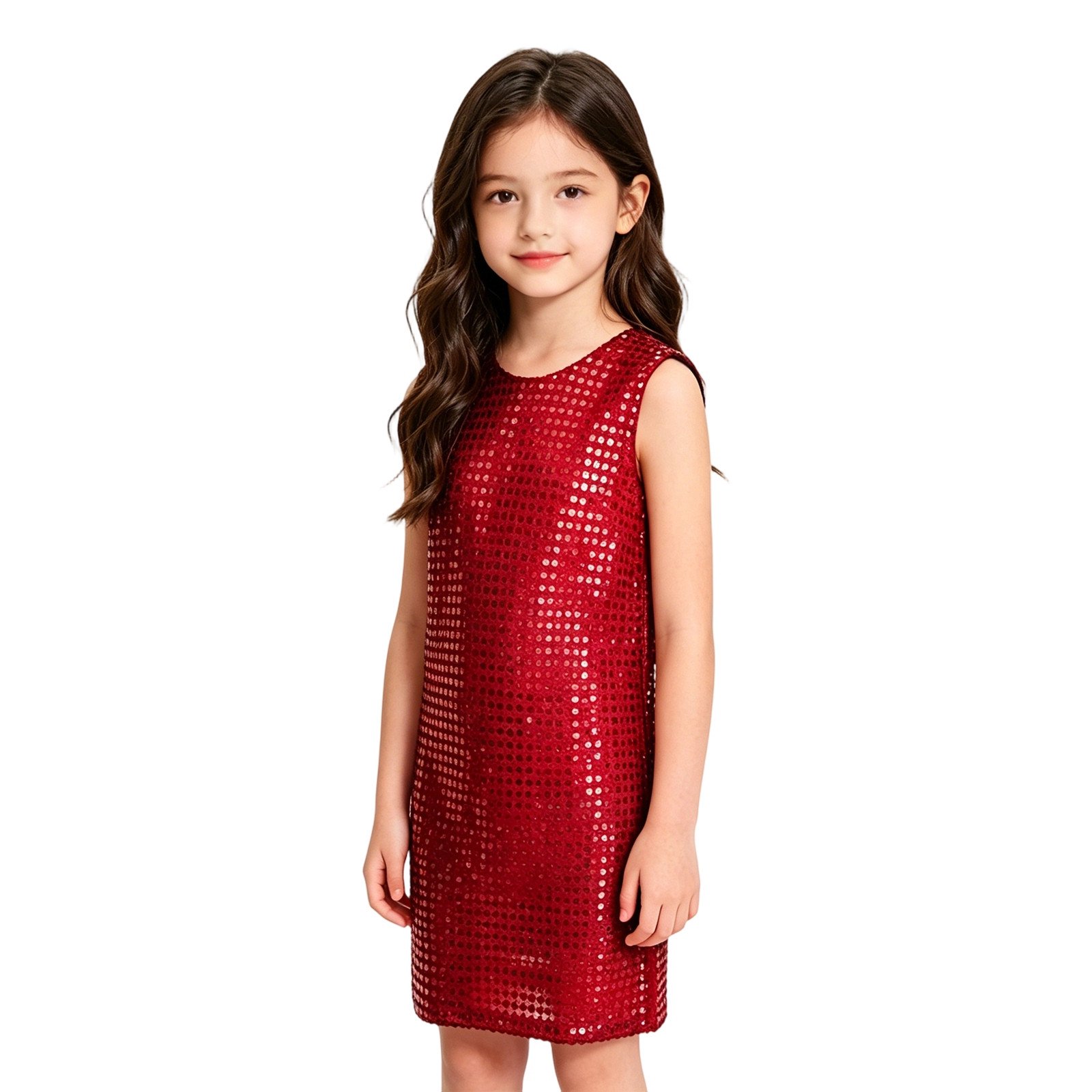 tank top dress kids 2000s FALILAI Girls Sequin Camisole Sparkly Summer Sleeveless Vest Shirt for Party Wear 3-8 Years Red Stefania Midi Dress —