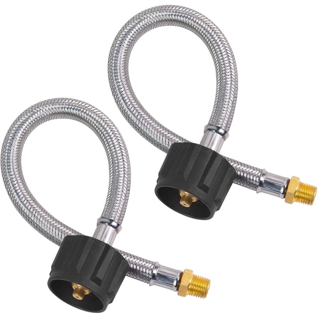 12 Inch RV Propane Hose, RV Propane Regulator 2 Tank Hoses, Stainless Braided Propane Hose for RV Two-Stage Propane Regulator, Camper Tank Hose, 1/4 Inch Male NPT x QCC1 Fittings