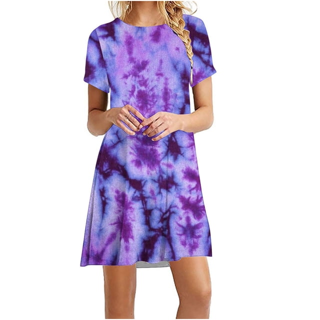 SMihono Robe Maxi Bohème d'Été pour Femmes Grande Taille Mode pour Femmes à Col Rond à Manches Courtes Robe Chandail Imprimée Robe de Plage Évasée
