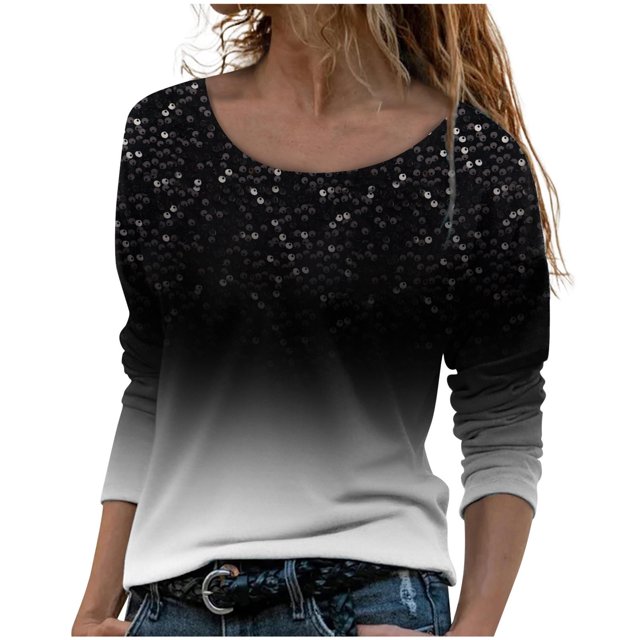 IROINID Offres Dames Manches Longues T-Shirts Décontractés Imprimé Col Rond T-Shirt Ample Blouse d'Automne Chandail, Noir