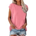 thumbnail image 1 of T-shirt Décontracté pour Femmes, Uni, Col Rond, Coupe Ample, Manches Courtes, Chandail à Enfiler, 1 of 9