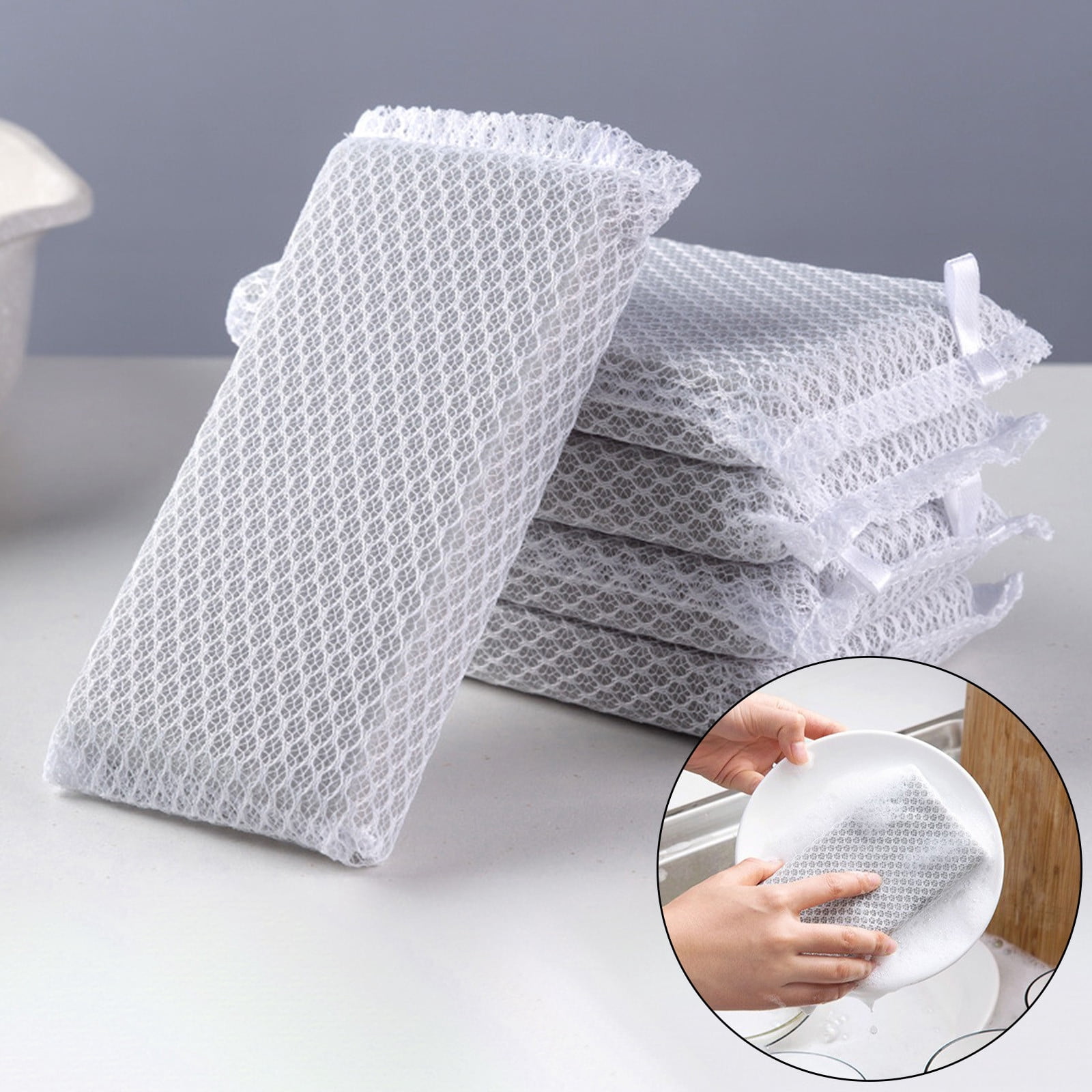Kitchen Sponges Set, Xinsrenus Nylon Mesh Scouring Pads 5-Pack, Non-Stick Pan Safe Dishwashing Sponges, Easy Foam Quick Dry Cleaning Brush for Dishes Pots Pans Sink Stove